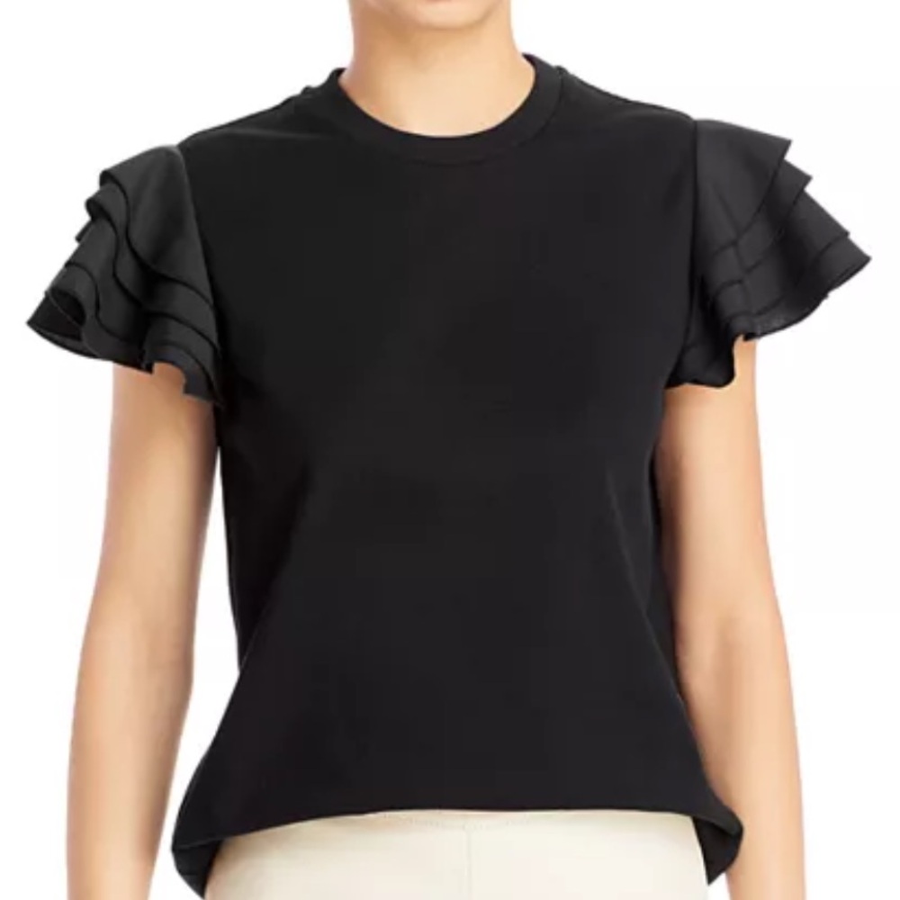Jason Wu Tiered Flutter Sleeve Tee In Black Size … - image 1